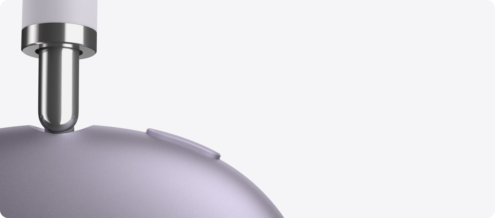 AirPods Max 2 headphones, side exterior, detail of telescoping arm, ear cushion, noise control button