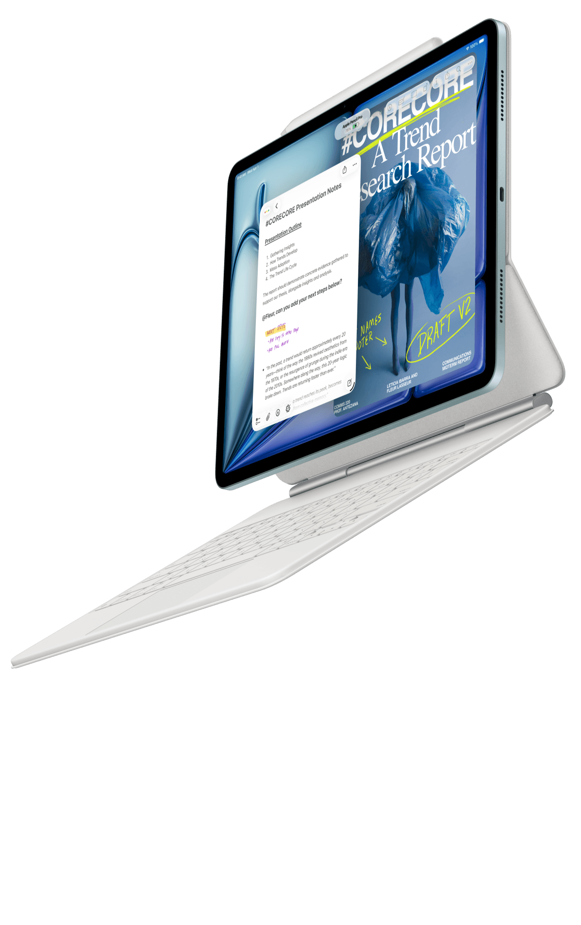 iPad Air attached to Magic Keyboard for iPad Air and Apple Pencil Pro