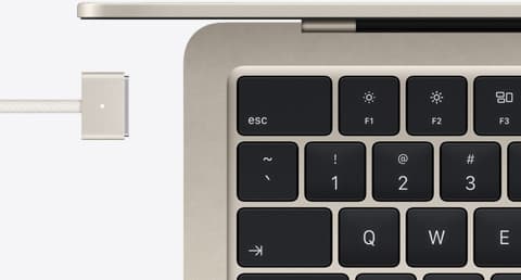 MacBook Air in Starlight color with color-matched MagSafe cable