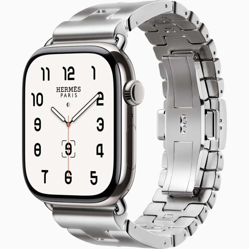 Apple Watch Hermès Series 10 · 42 мм · титан — GPS + Cellular · Стальной блочный · Small · 64 ГБ · Серебристый · GPS + Cellular